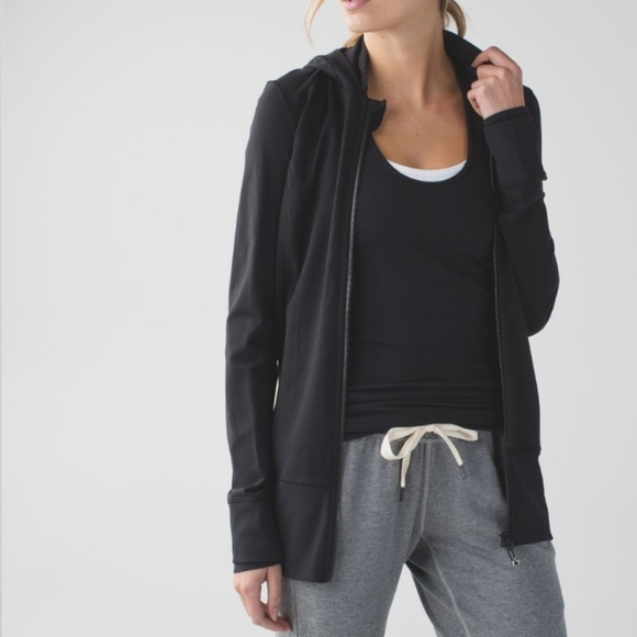 Lululemon Daily Practice Jacket Full Zip Black Hooded Sweatshirt Hoodie Size 6 - Picture 1 of 15